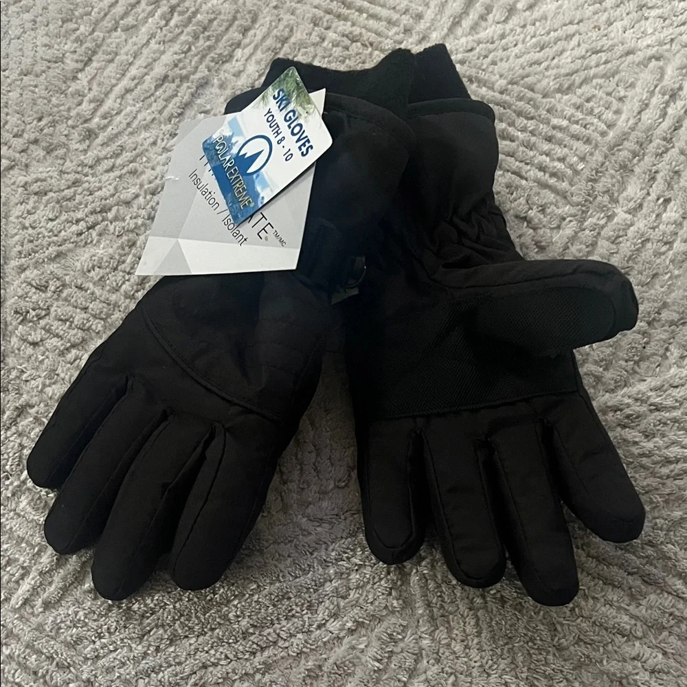Youth Black Insulated Snow Gloves
